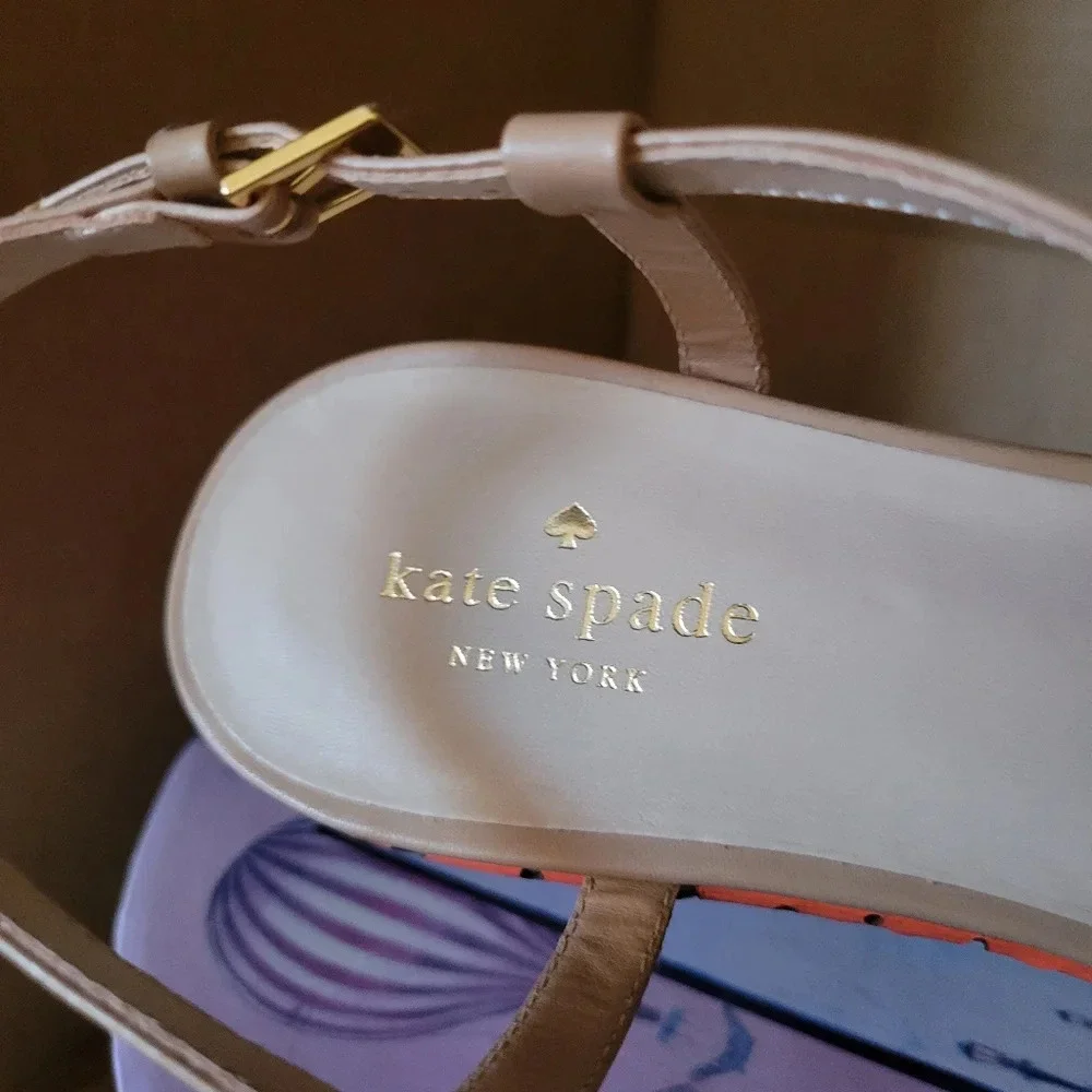 Kate Spade Wedge Sandal Heel / Tan & Orange / Size 9.5 / New In Box